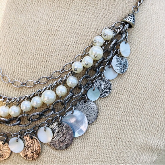 Multi-Strand Pearl & Silver-Tone Disc & Chain - Picture 7 of 8